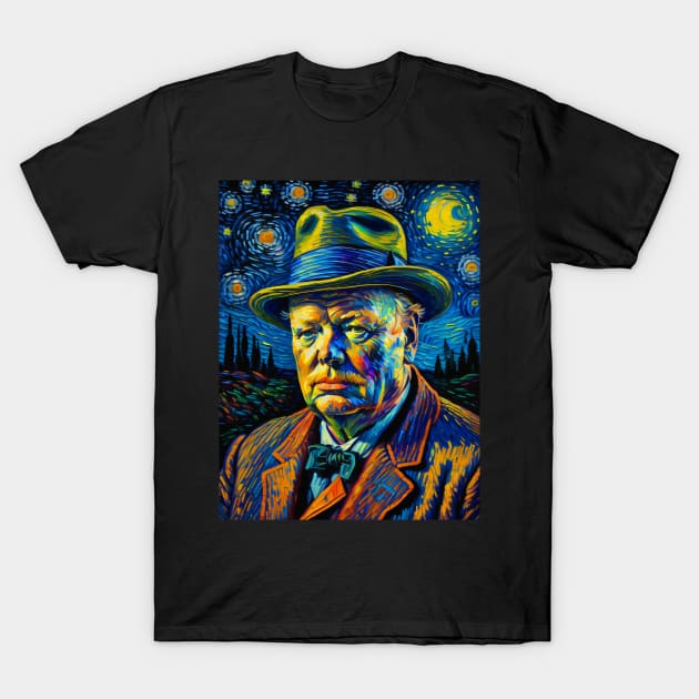 Winston churchill in starry night T-Shirt by FUN GOGH